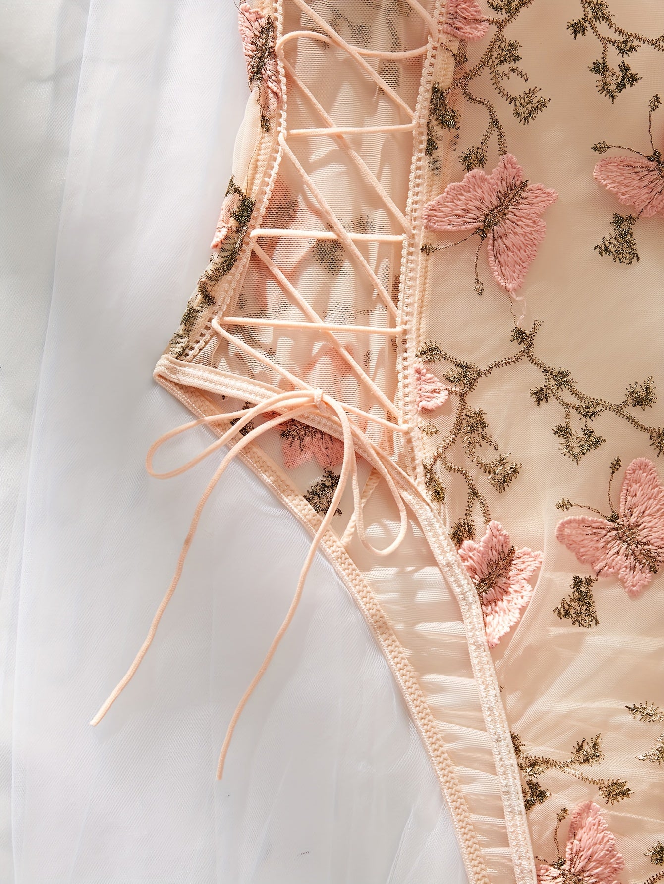 Bodies de felpa con bordado de osito y floral transparente para mujer