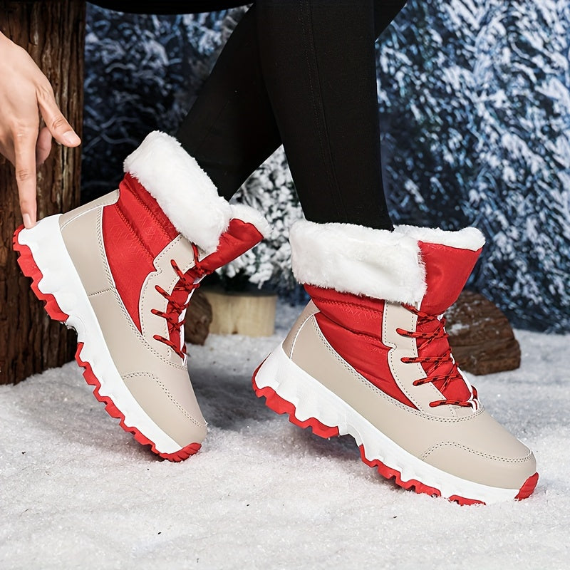 Women's Mid-Calf Winter Hiking Boots Solid Color Lace-Up Waterproof