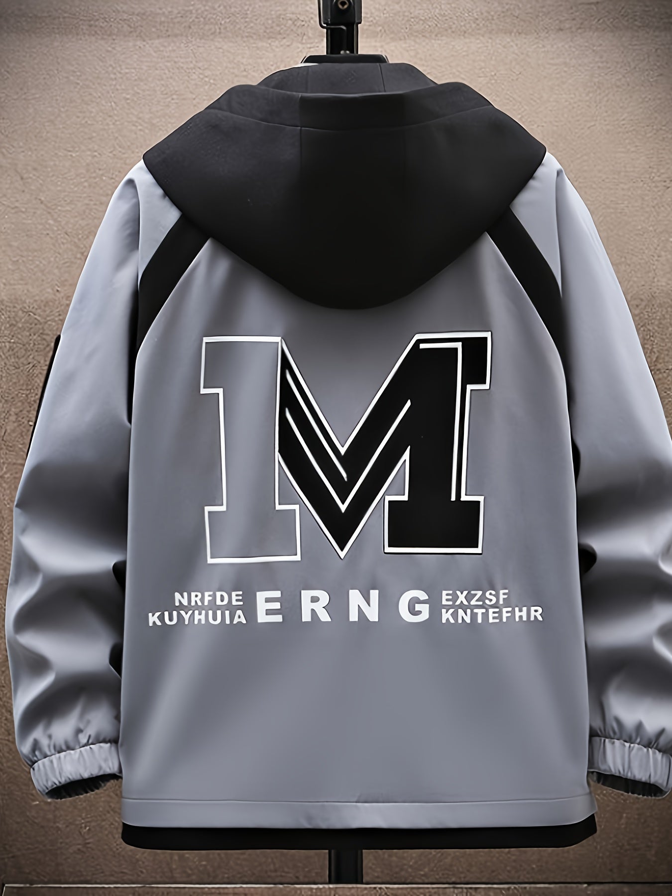 Men's Lightweight Preppy Hooded Jacket with Zipper Closure and College Letter Pattern