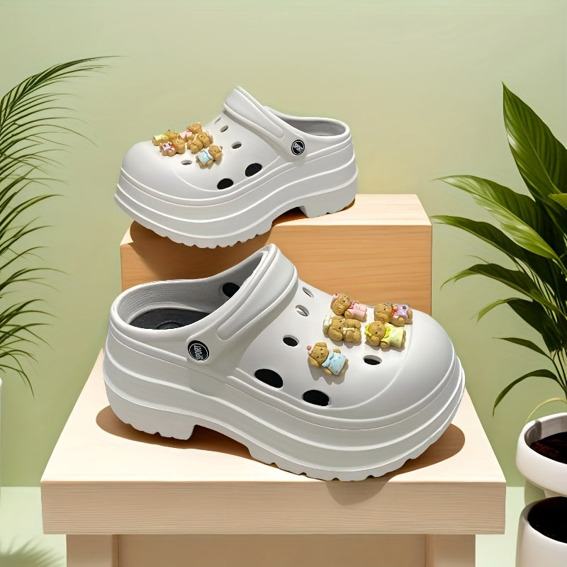 Women's Summer EVA Hole Shoes Thick Sole Teddy Dog Design Garden and Beach Shoes