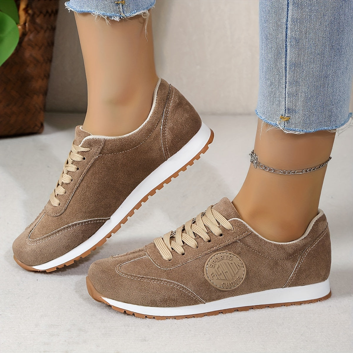 Women's Flannel Low Top Sneakers with Lace-Up Closure and Rubber Sole