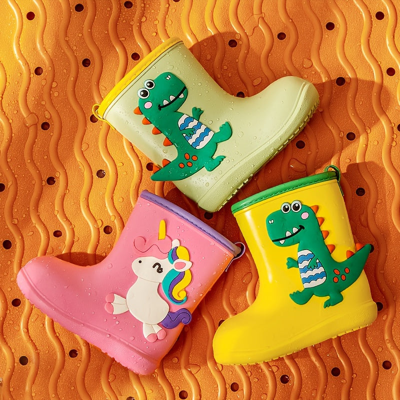 Kids Rain Boots Slip-Resistant Ankle Shoes Dinosaur Unicorn Casual All-Season