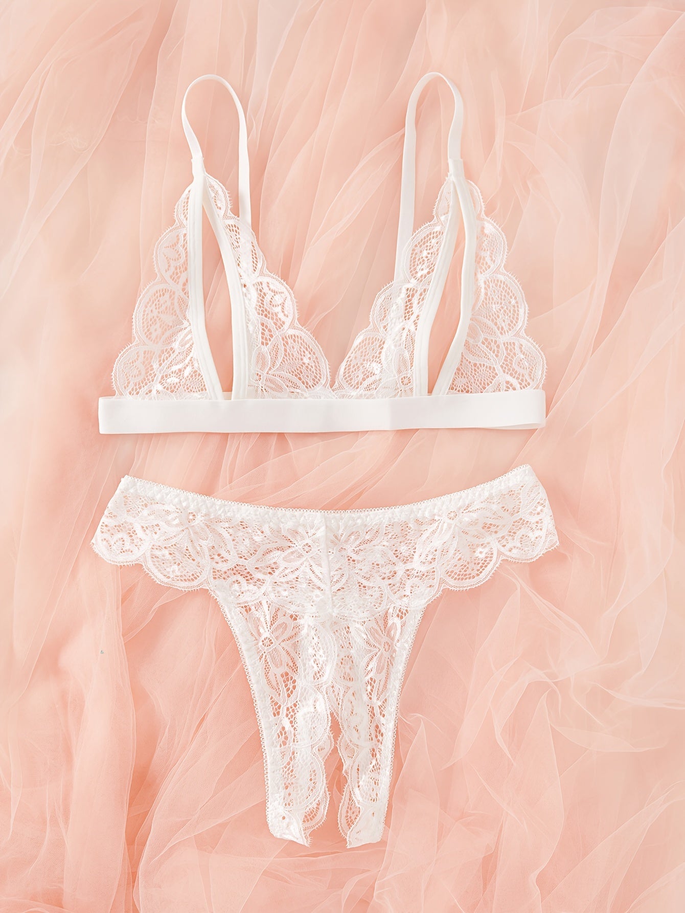 Women's Floral Lace Lingerie Set with Open Cup Bra and Crotchless Thong