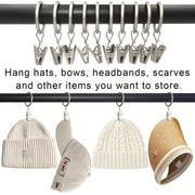 Set of 12 Stainless Steel Curtain Rings with Clips, Rust-Resistant, Modern Drapery Hardware