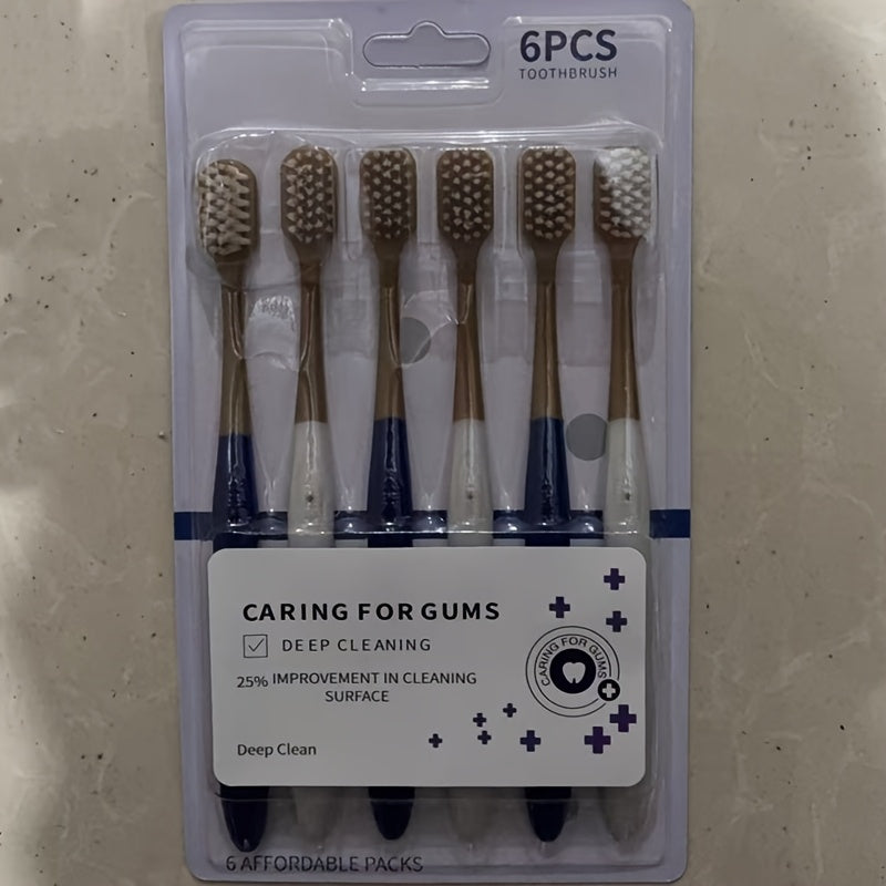 6 Soft Nylon Bristle Manual Toothbrushes for Adults with Compact Head