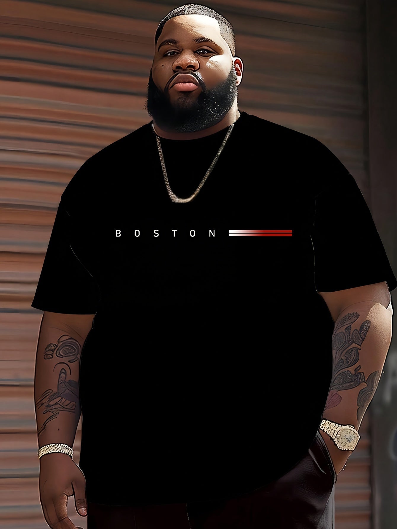 Plus Size Men's Casual Cotton Crew Neck T-Shirt with Graphic Design