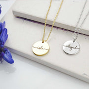 Gold Plated Stainless Steel Necklace with Custom Name Engraving and Round Pendant for Women