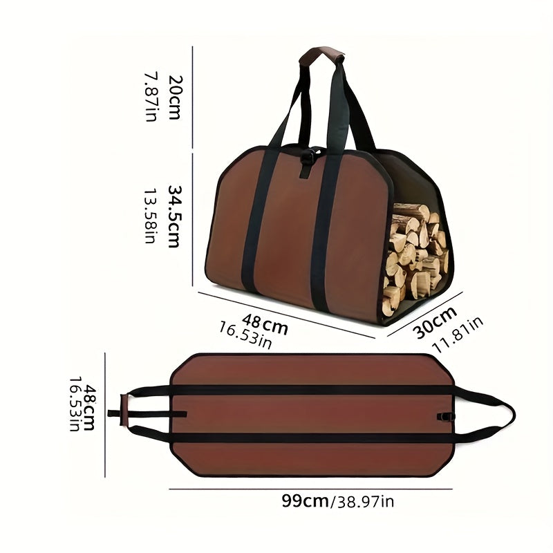 Heavy Duty Canvas Firewood Bag with High Capacity for Camping and Transport