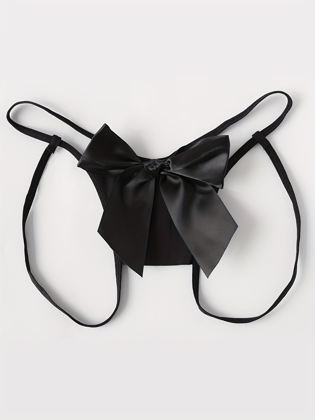 Patterned Bow Thong Lingerie with Open Crotch and Low Waist