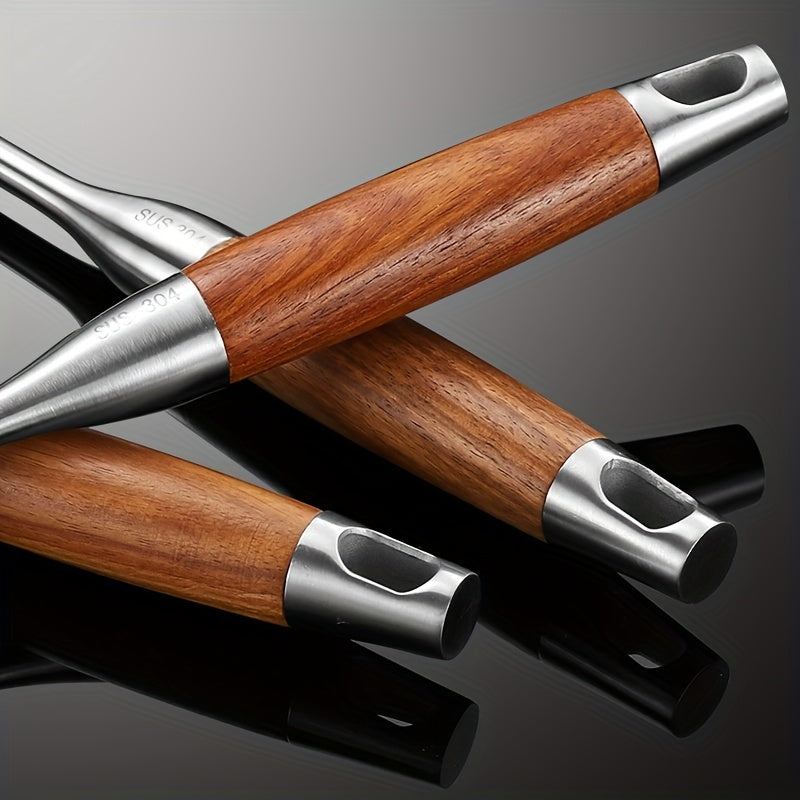 7-Piece Stainless Steel Kitchen Cookware Set with Wooden Handles and Stand