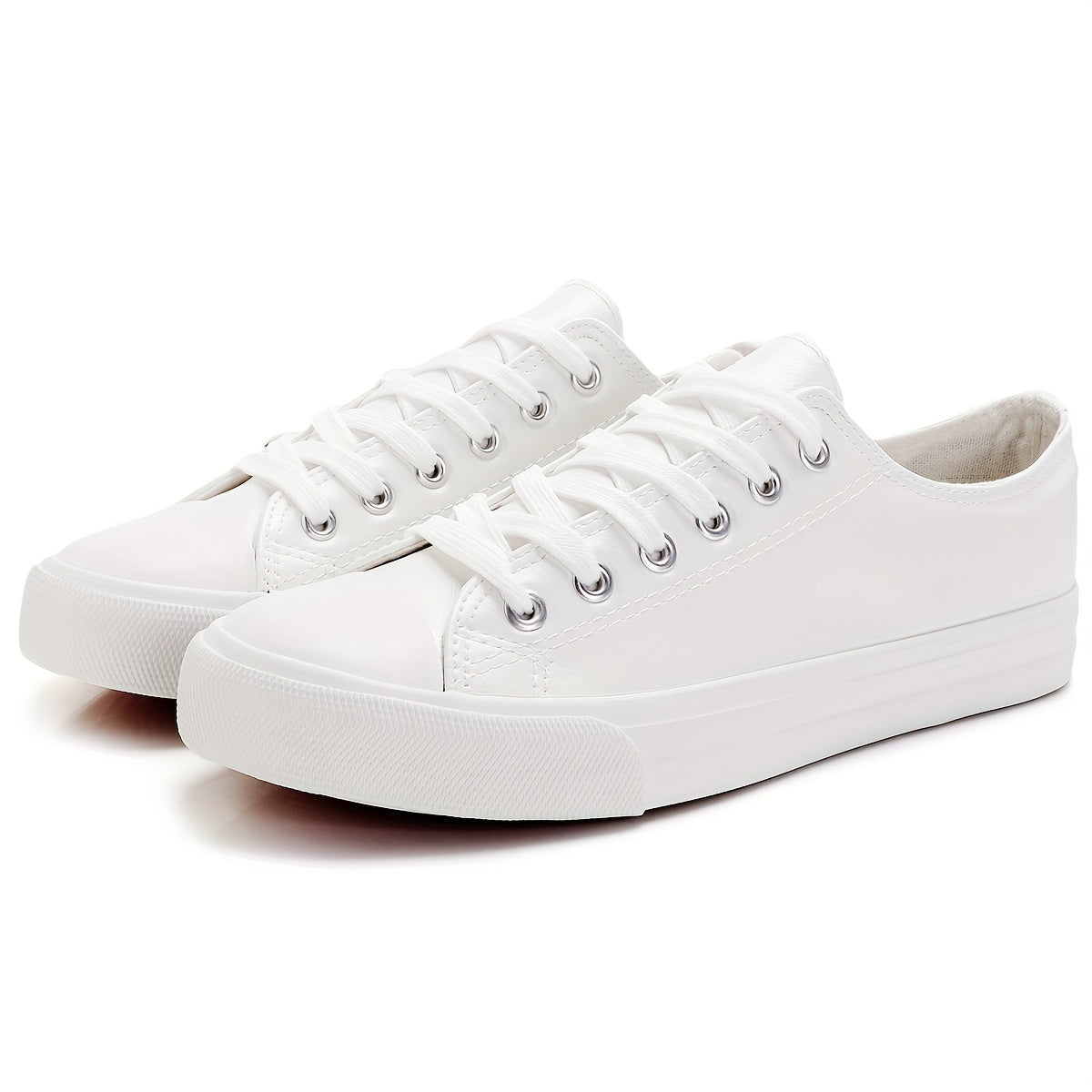 Women's White Casual Sneakers Low-Top Lace-Up Round Toe All-Season Comfort