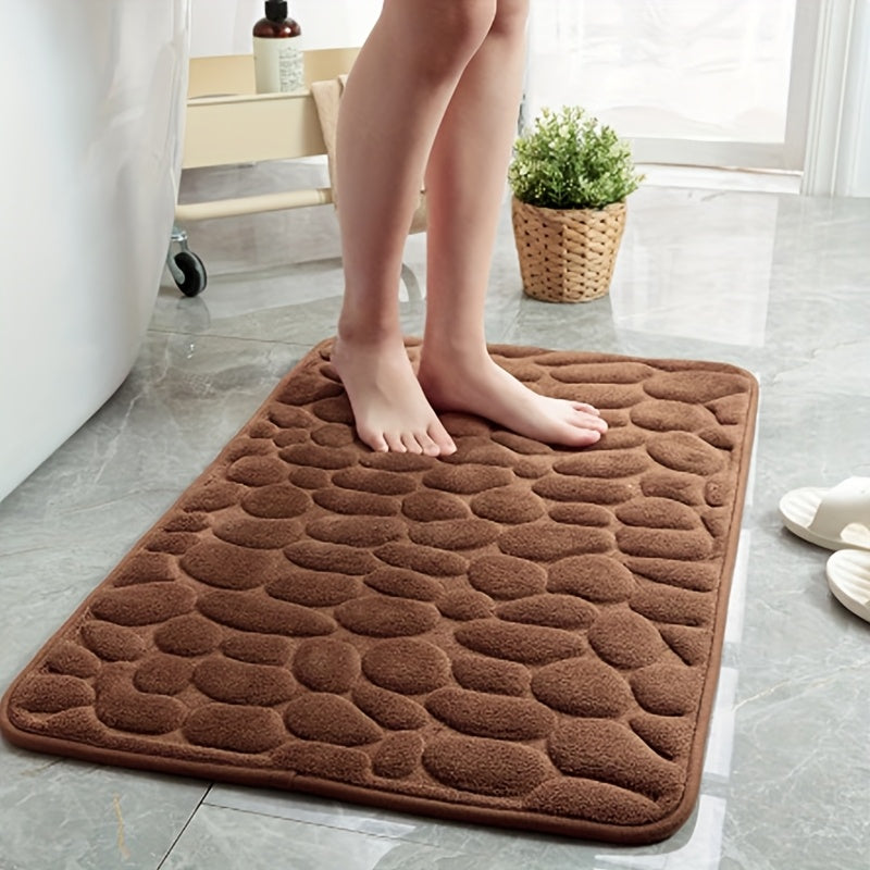 Memory Foam Bath Mat Non-Slip Pebble Design Water-Absorbent Polyester Rug