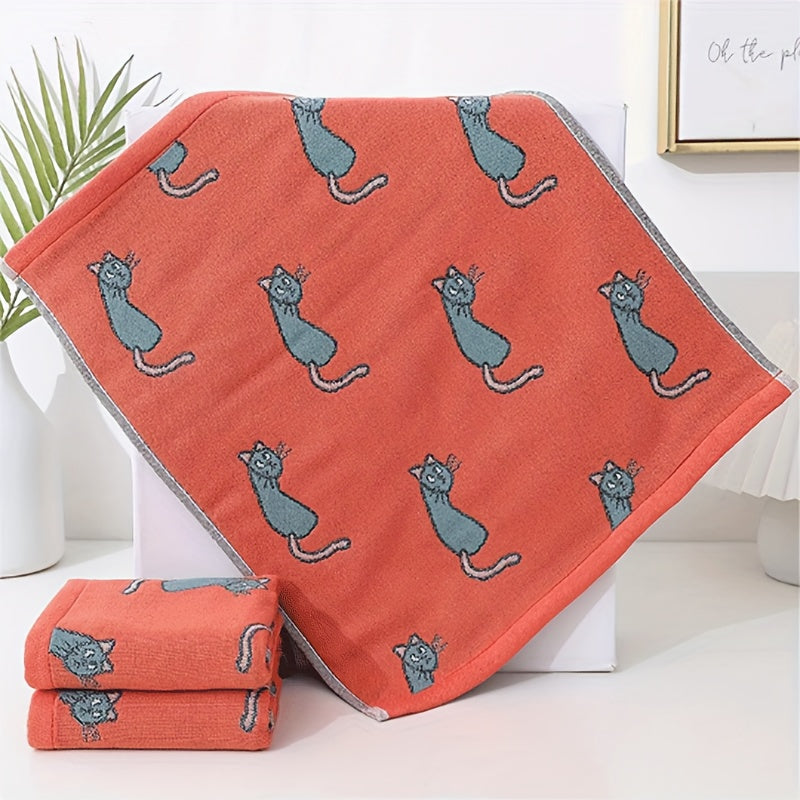 Cotton Towel with Cat Pattern 34x40 cm for Bathroom and Kitchen