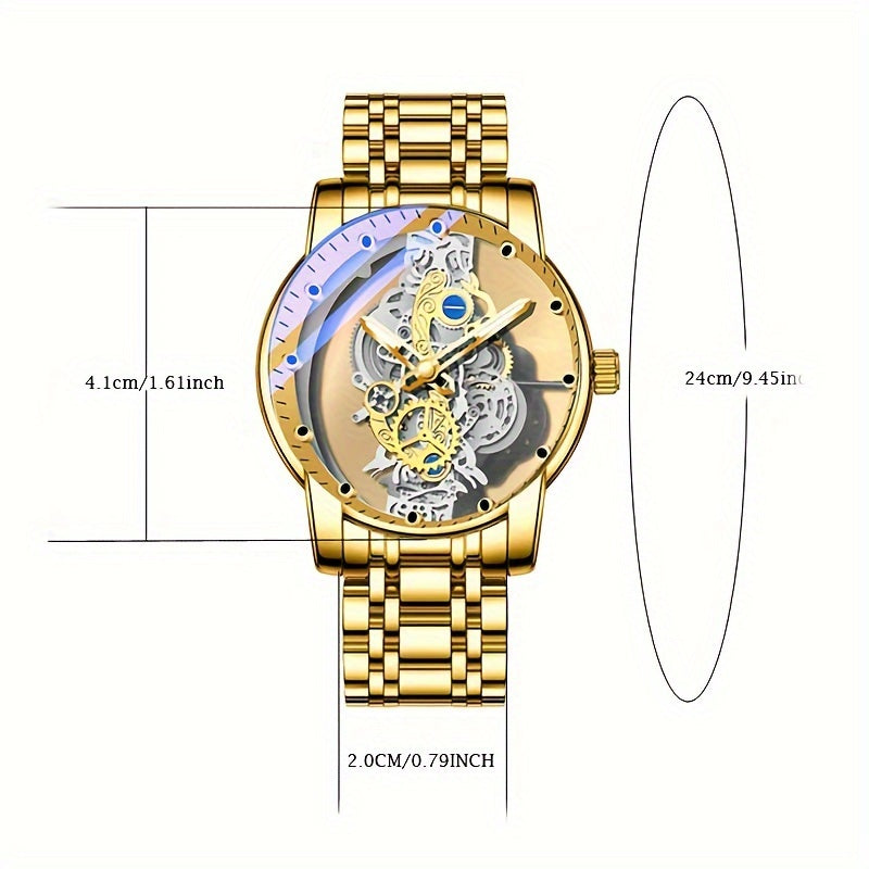 Men's Mechanical Watch Stainless Steel Luminous Dial Quartz Business Gold Watch
