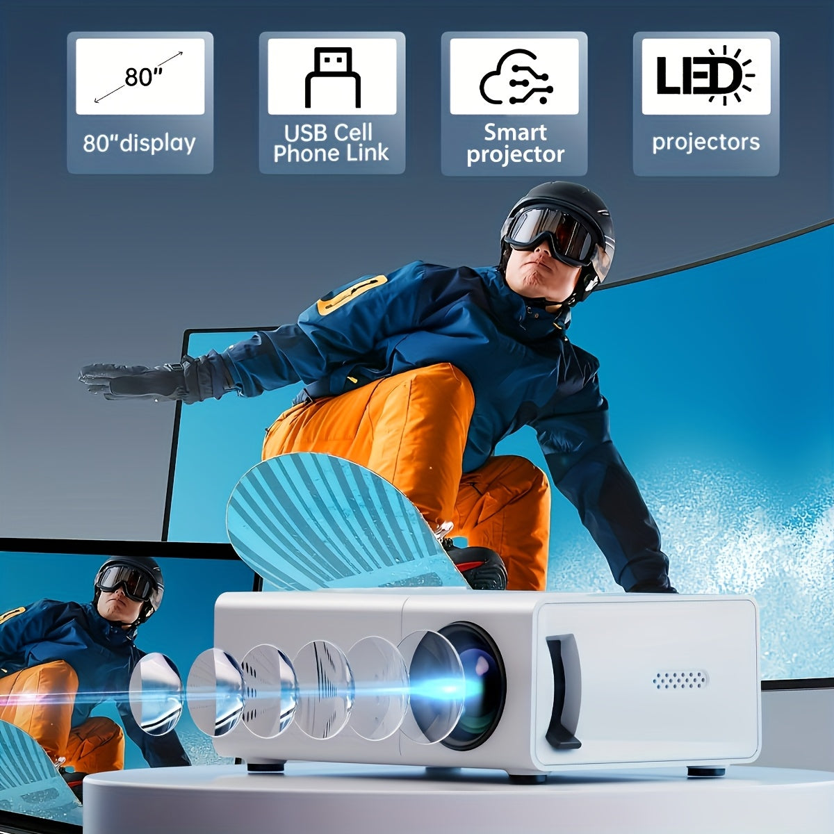 Portable LED Projector for Home Theater and Presentations with USB SD Support