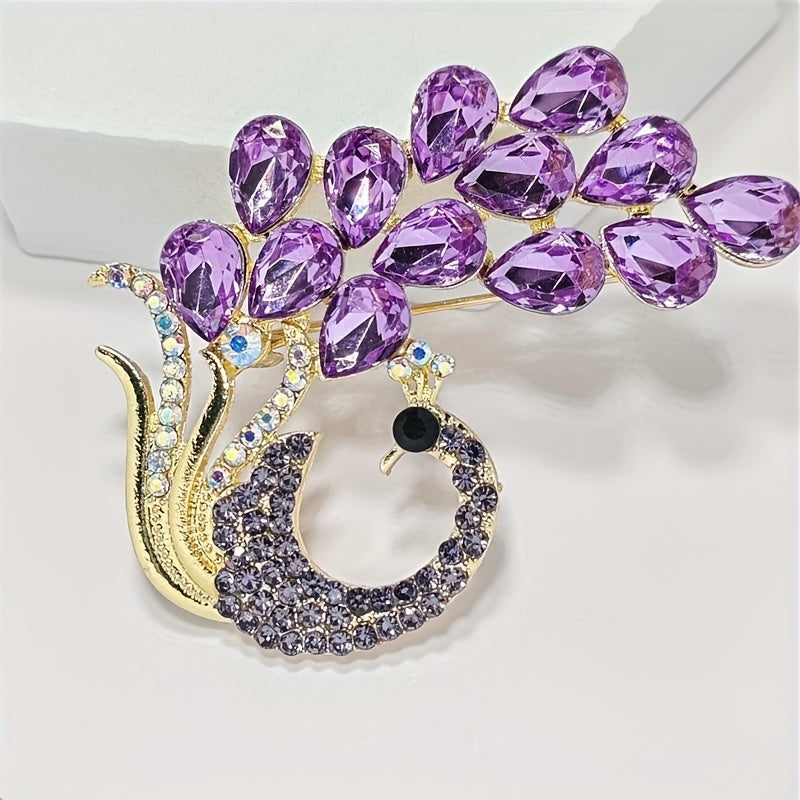 Purple Peacock Brooch with Rhinestones for Women's Accessories