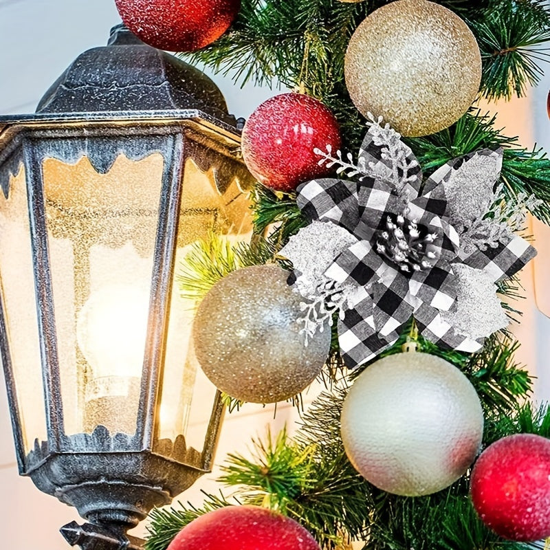 10 Pieces Pink and Gold Decorative Flowers for Christmas Tree and Party Decor