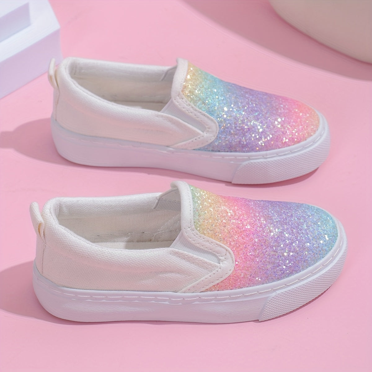 Girls Rainbow Gradient Canvas Sneakers Lightweight Casual Shoes for Kids