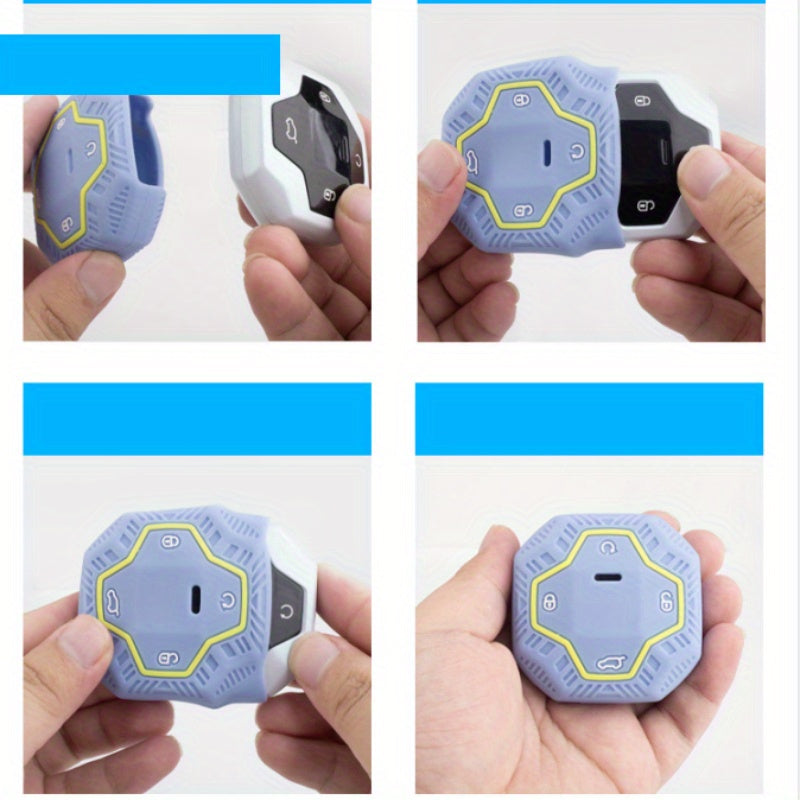 Silicone Key Fob Cover Black Neon Green Hexagonal for Car Key Protection