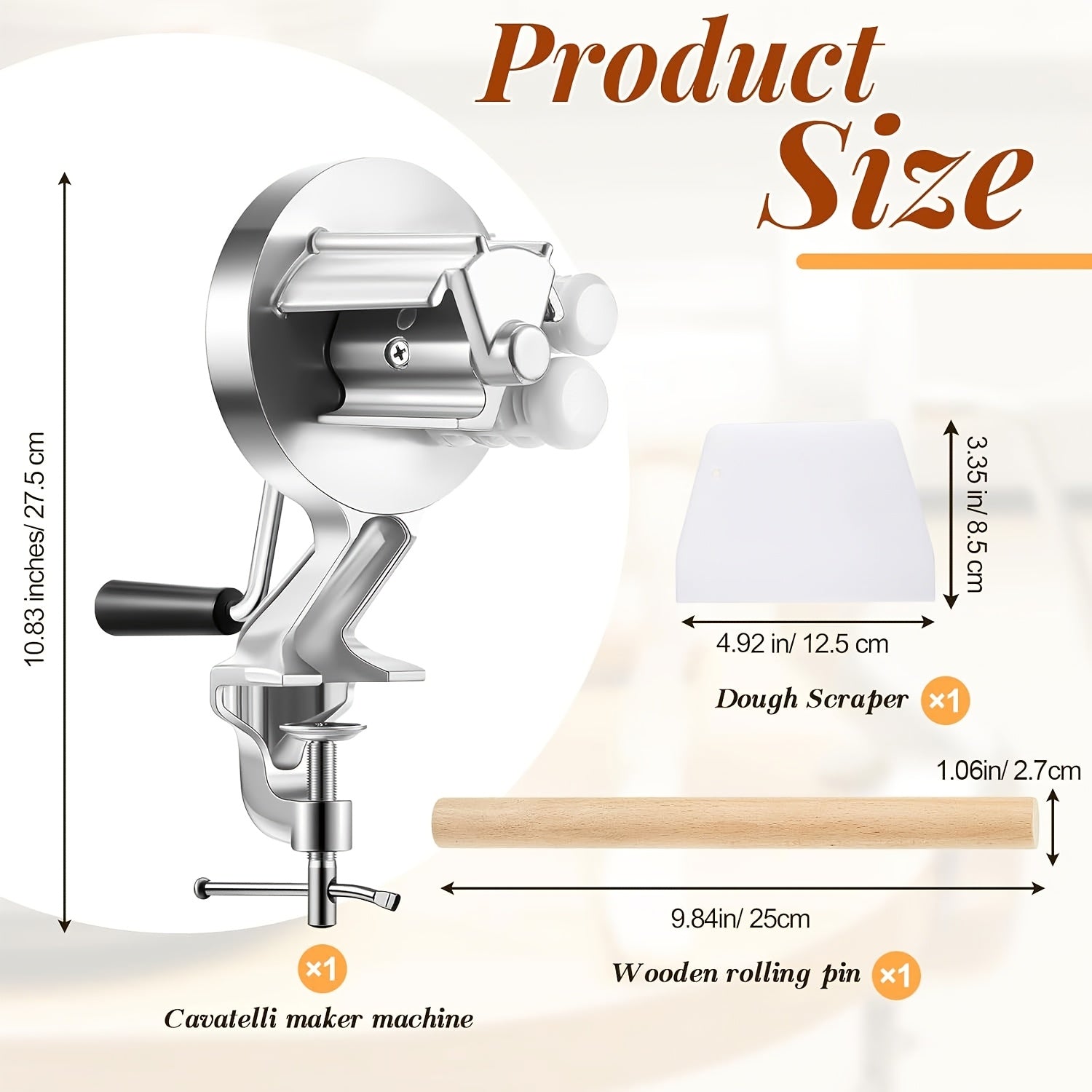 Metal Seashell Pasta Maker Set with Dough Scraper and Wooden Rolling Pin