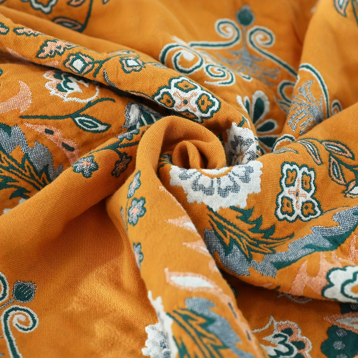 Vintage Floral Cotton Sofa Towel Blanket with Tassels Multi-Functional Nap Cover