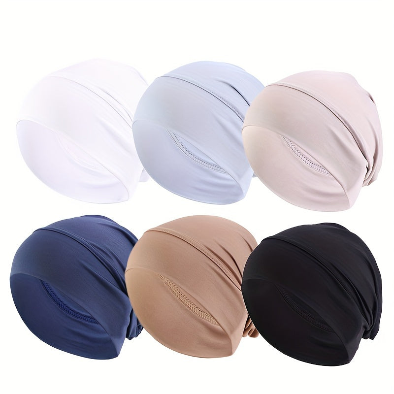 Set of 6 Women's Soft Polyester Undercaps in Solid Colors, Stretchy and Comfortable