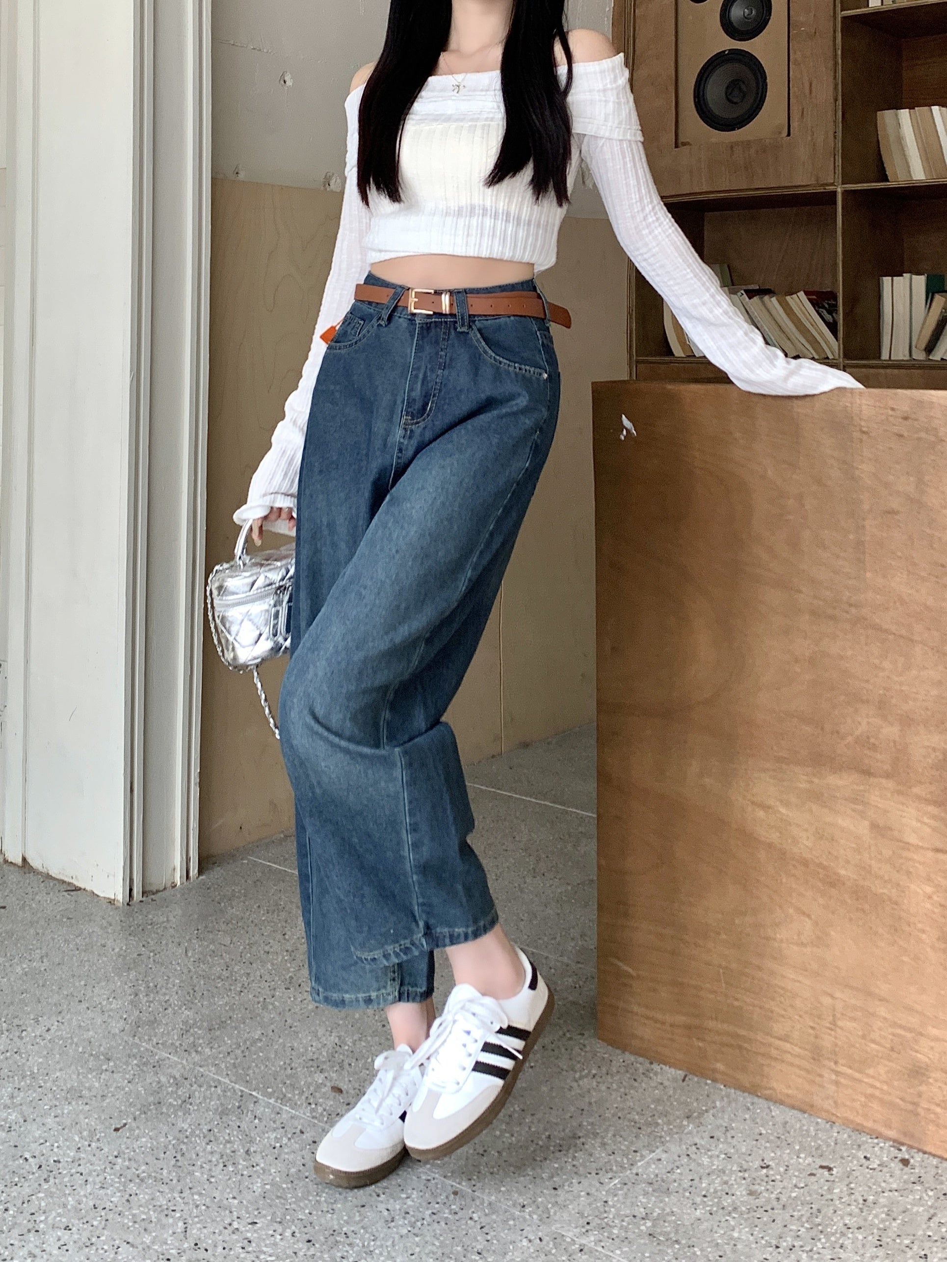 Women's Denim Jeans Casual Slimming Loose Fit Cropped Mid-Rise Pockets