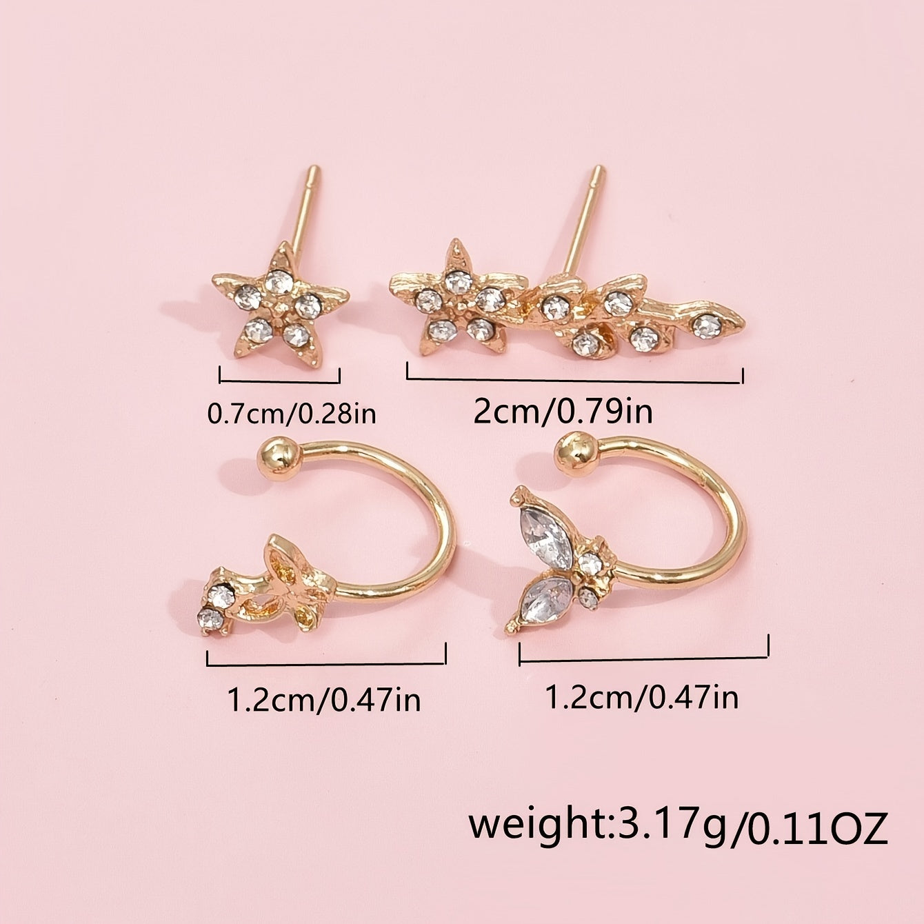 Women's Hollow Creative Butterfly Star Leaf Crystal Earrings Clips Jewelry