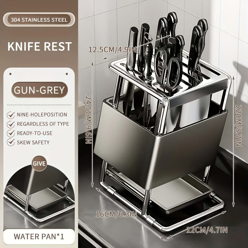 Stainless Steel Knife Block with Water-Draining System and Ventilated Rack