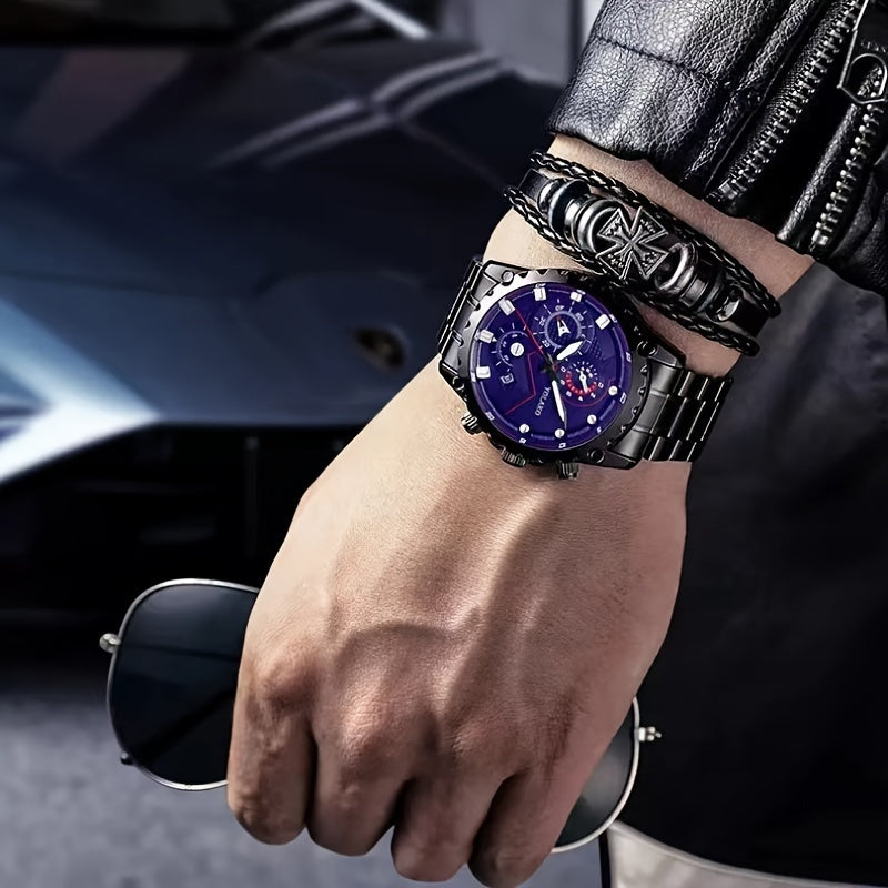 Men's Black Leather Business Watch with Minimalist Design