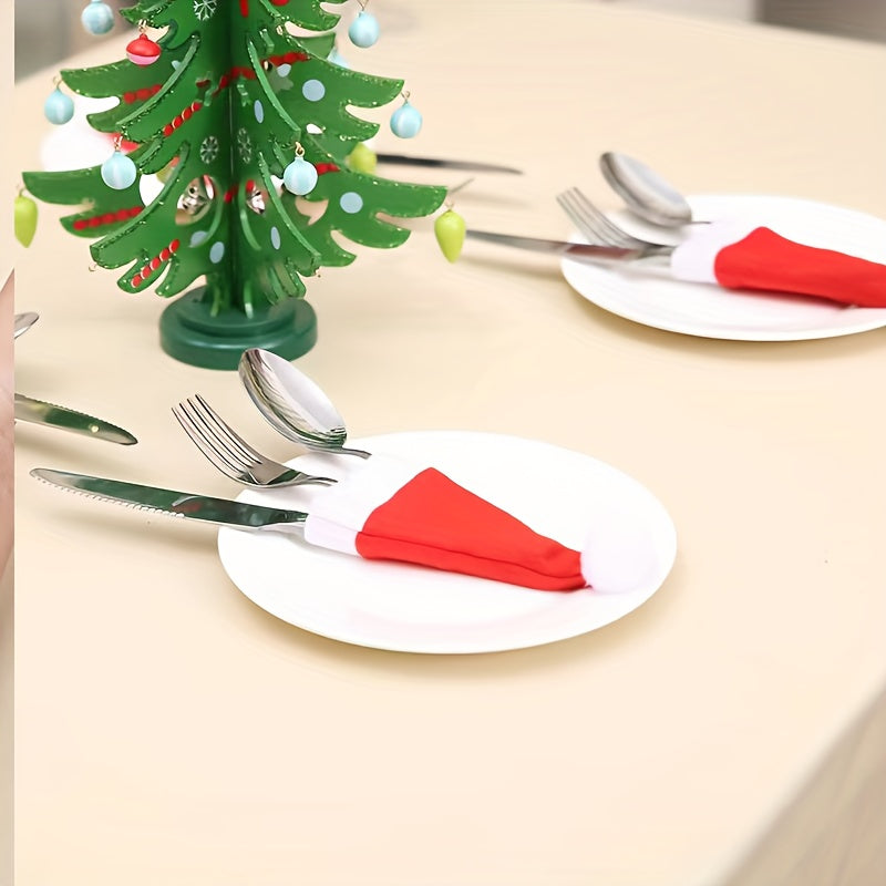 12-Piece Christmas Table Decoration Set with Santa Hat Cutlery Holders and Bottle Toppers Festive Party Decor