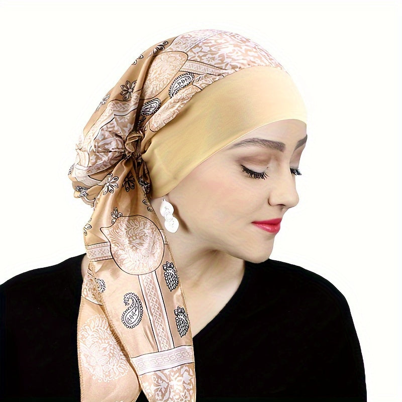 Black and White Paisley Stretchy Turban Hat for Women Lightweight Polyester