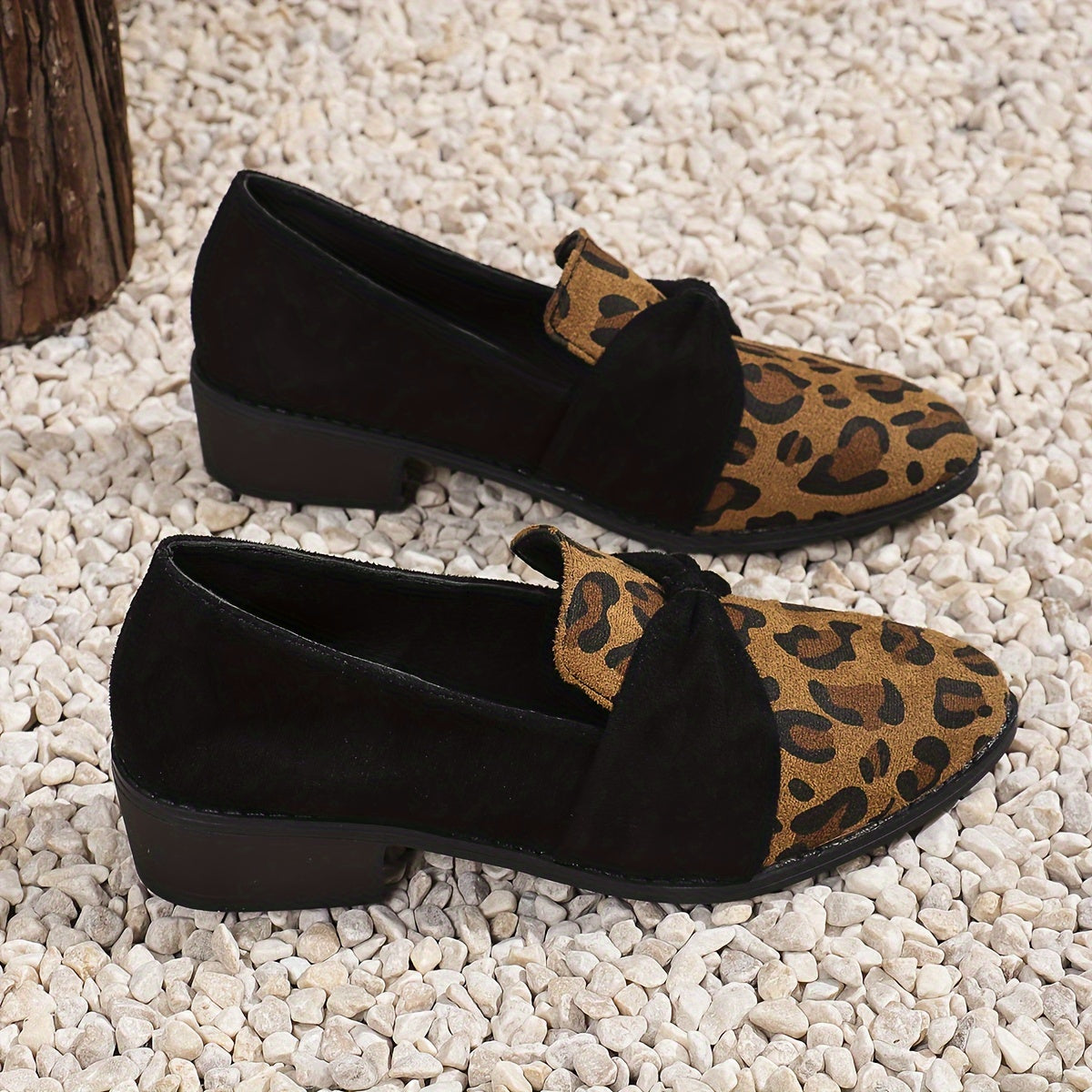 Women's Leopard Print Oxfords Flat Shoes with Rubber Sole & Spike Embellishments