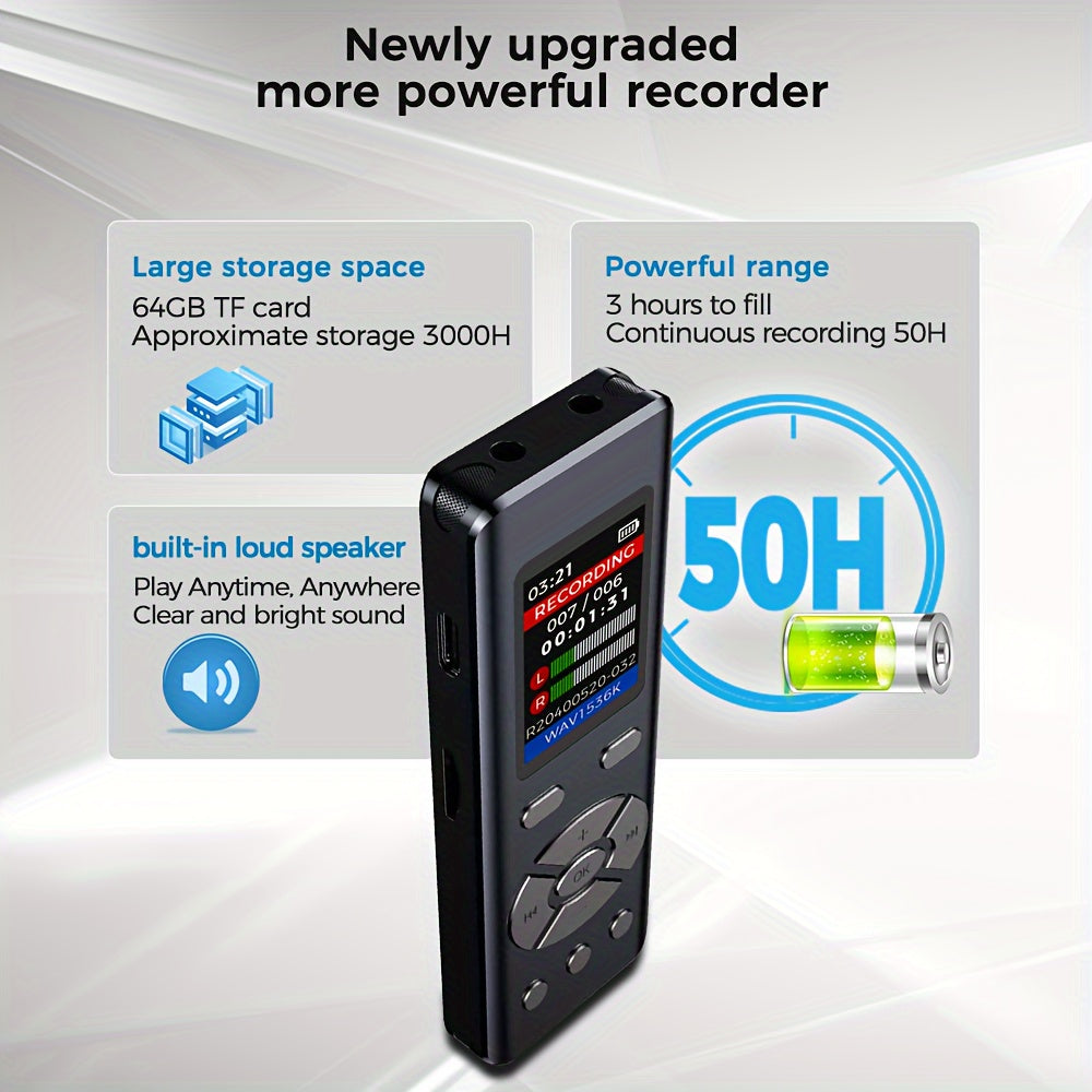 72GB Digital Voice Recorder with Dual Microphones HD Recording Noise Reduction