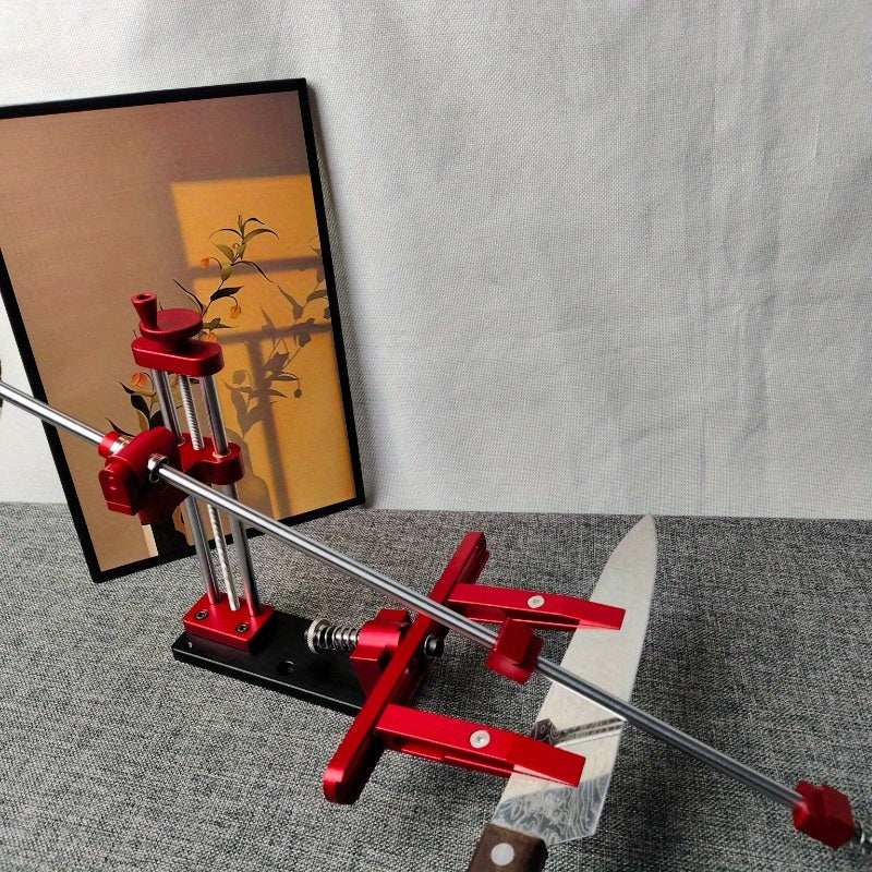 2525 Professional Fixed Angle Knife Sharpener Set with Quick Sharpening System, Adjustable Grinding Tools, Flip-Off Function for Easy Storage, Red & Black Design, Precision Grinding, Sleek