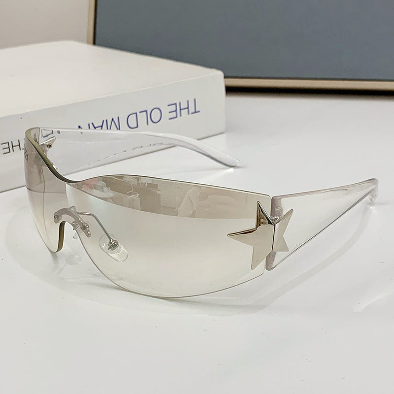 Безободковые очки с деталями в виде пентаграммы и градиентной оберткой в стиле Y2K для панк-моды