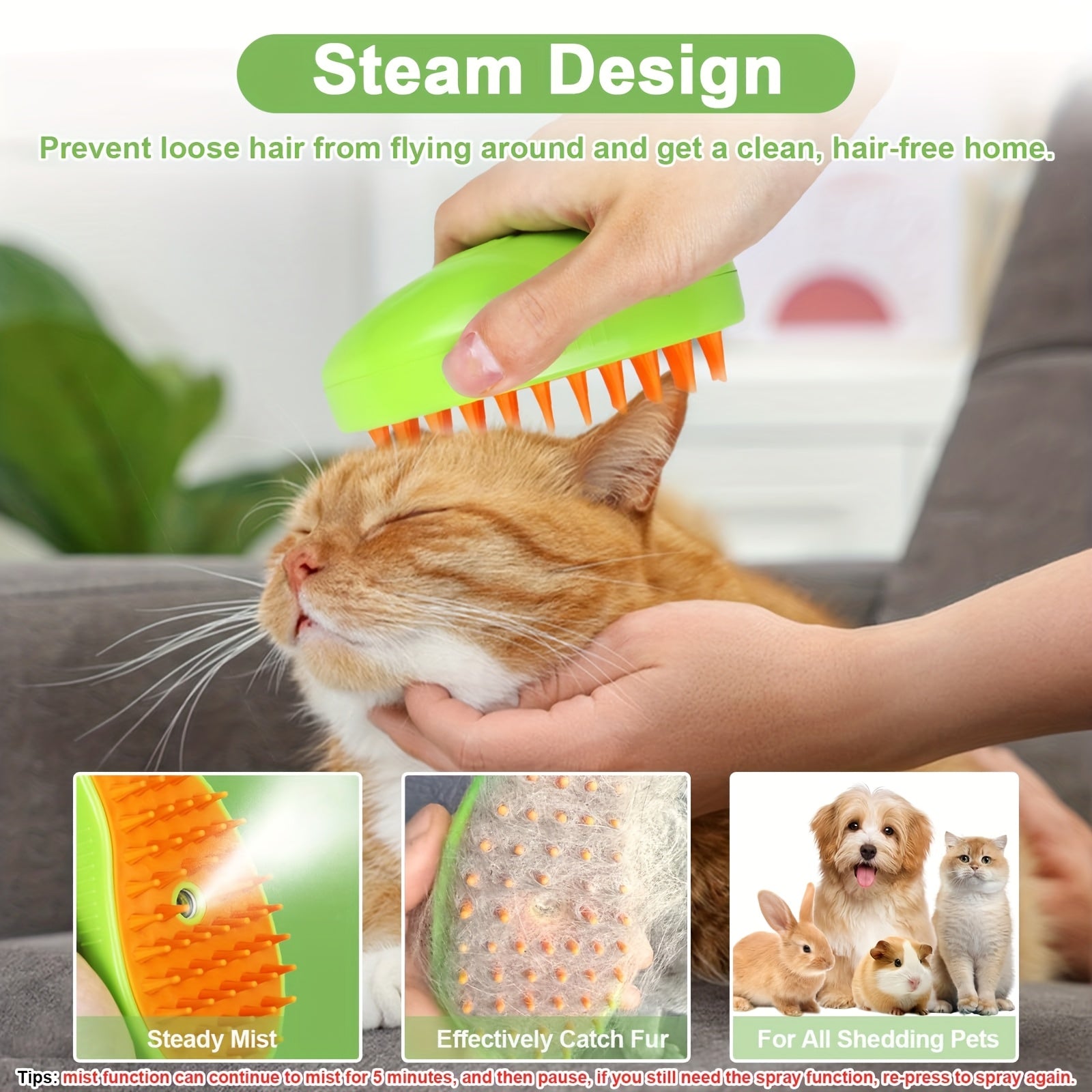 Pet Grooming Brush for Cats and Dogs 3-in-1 Steam, Cleansing, Massage