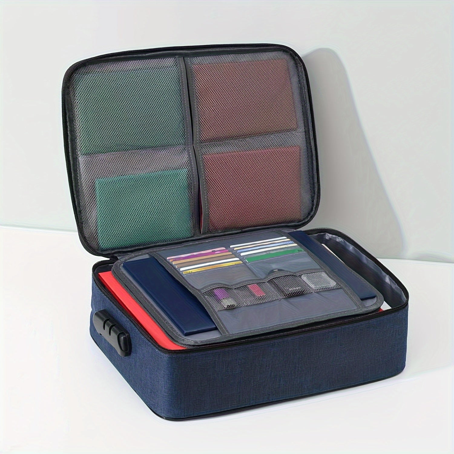 Document Organizer Bag with Combination Lock, 3-Layer File Storage, Water-Resistant Zipper