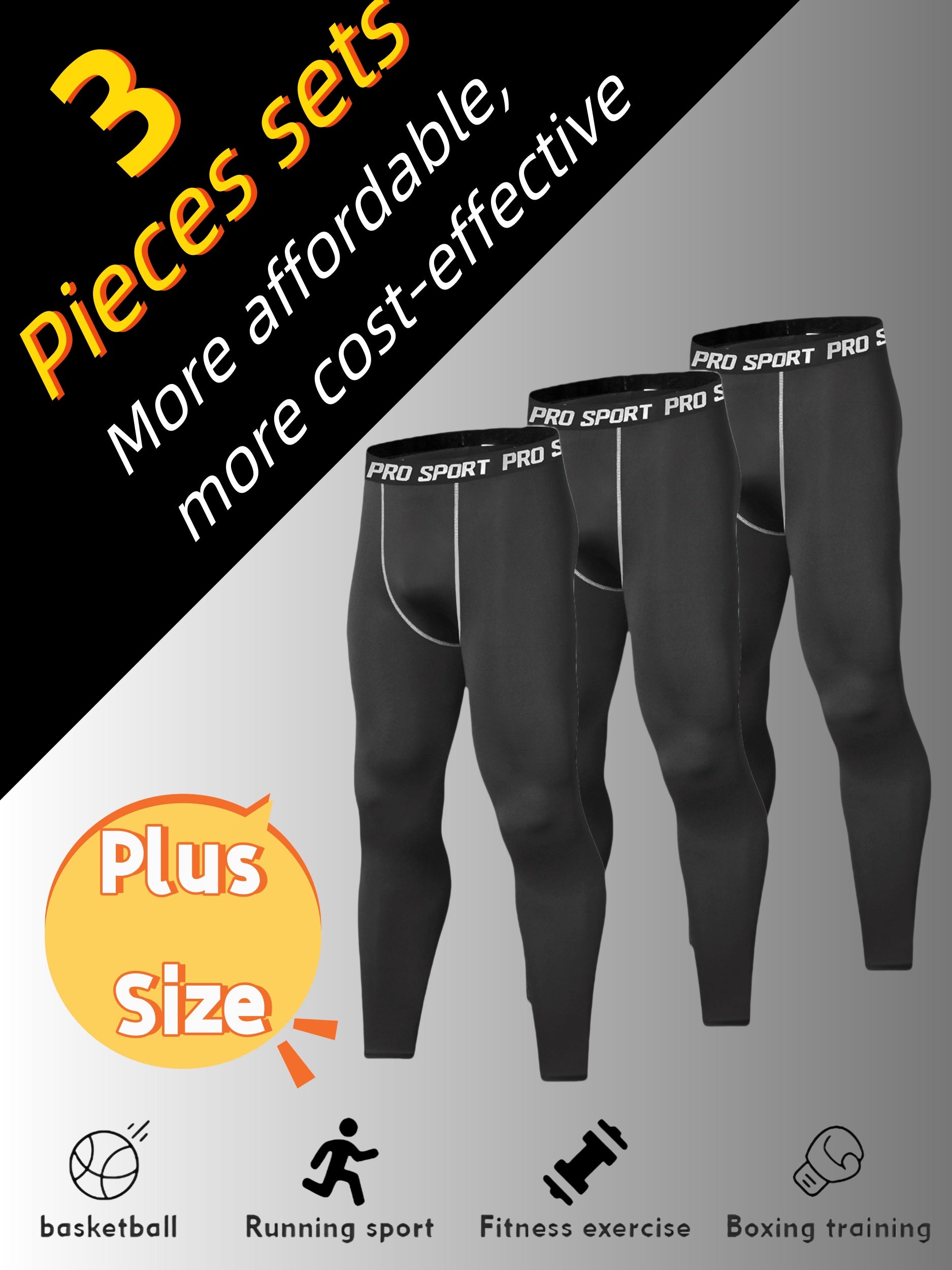 Plus Size Men's Compression Leggings Set High Elasticity Breathable Sports Tights for Running Basketball Gym Training