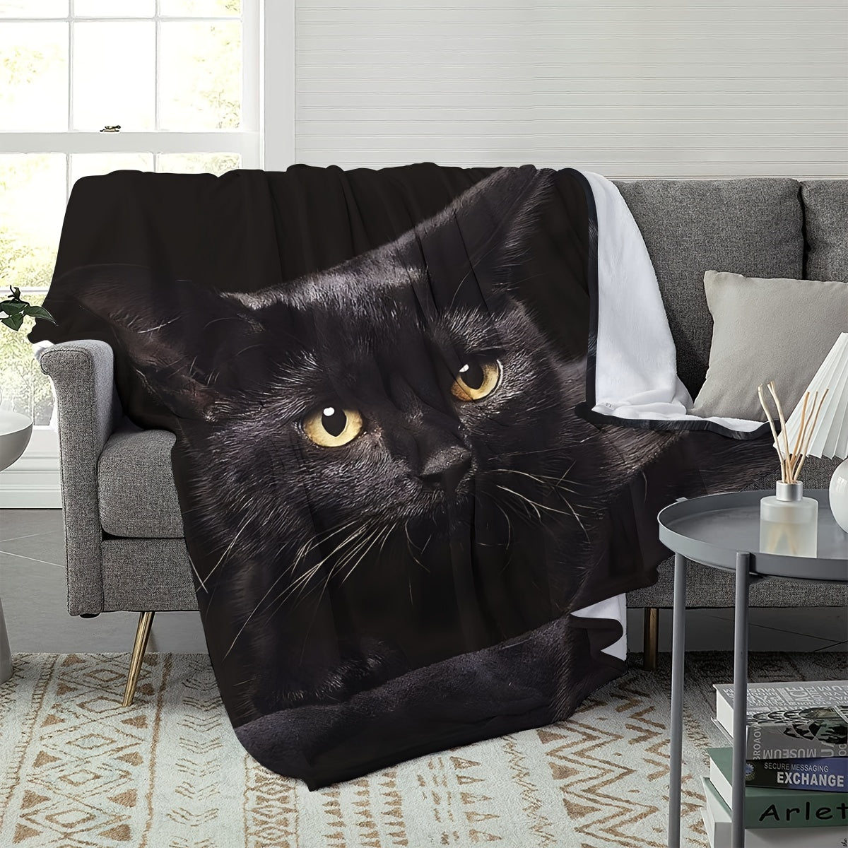 Black Cat Pattern Blanket Soft Cozy Throw for Sofa Bed Camping and Home Decor