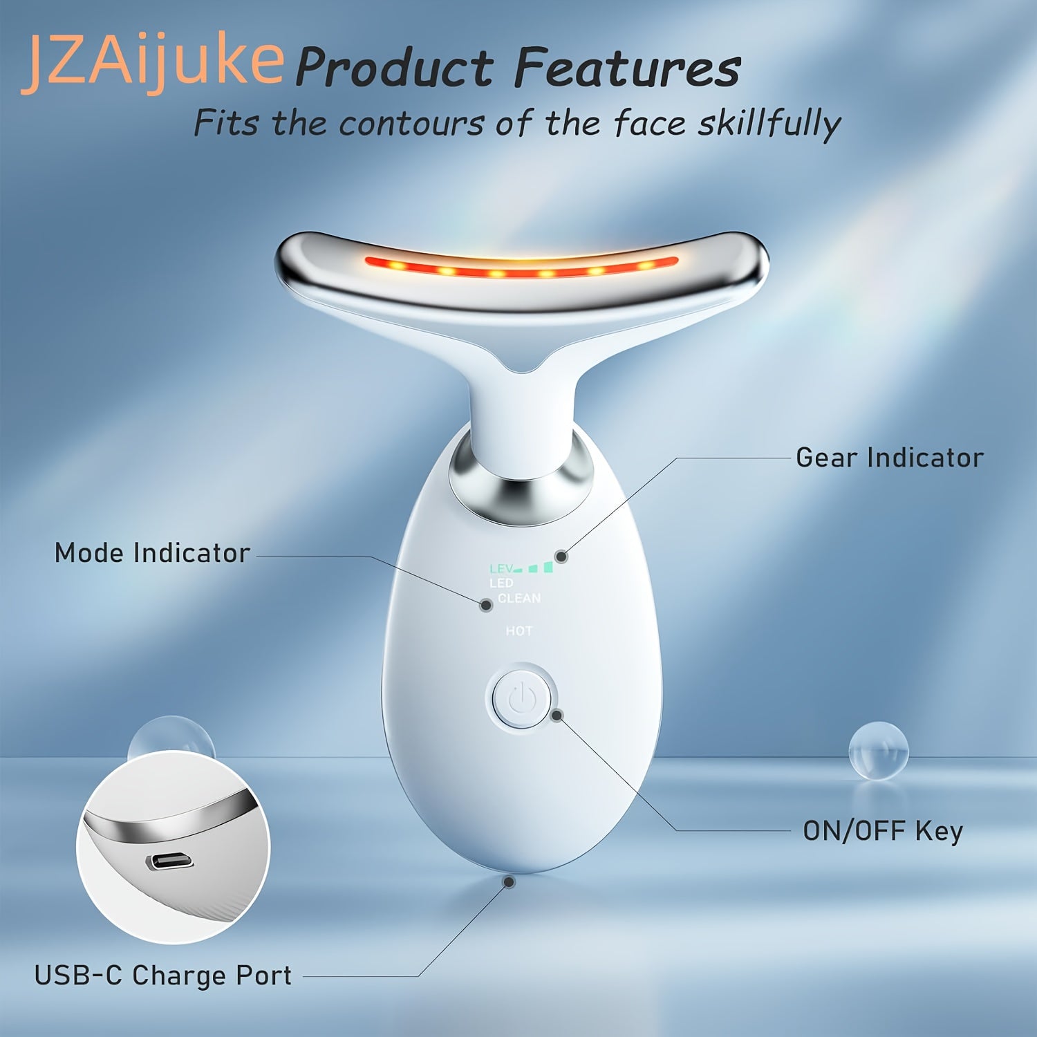 Facial and Neck Massager USB Rechargeable 500mAh Lithium Battery Skin Elasticity Wrinkle Reduction