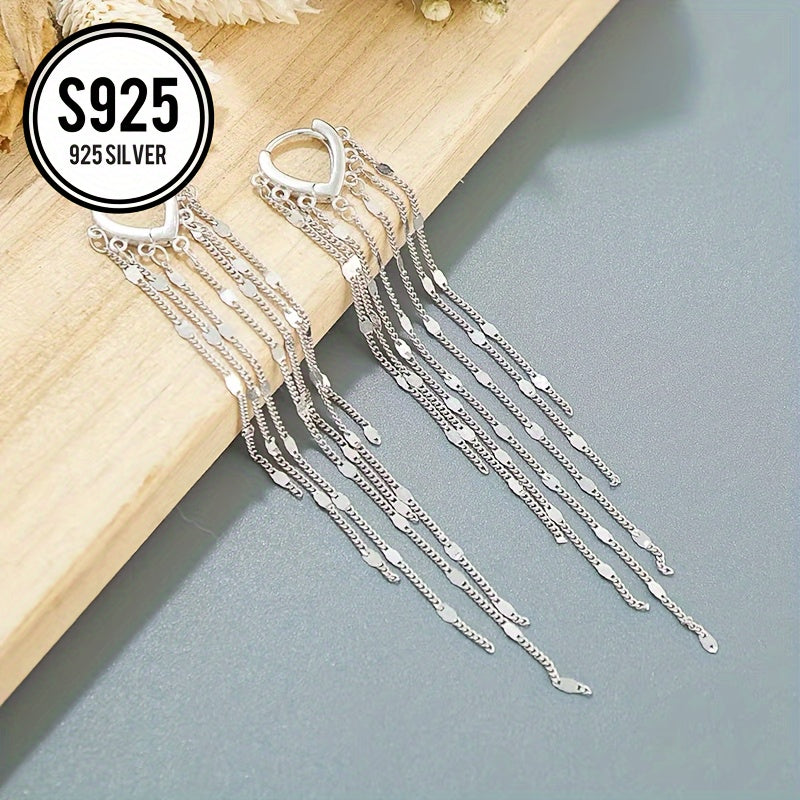 Hypoallergenic Silver Heart Tassel Earrings for Women Long Dangle Jewelry