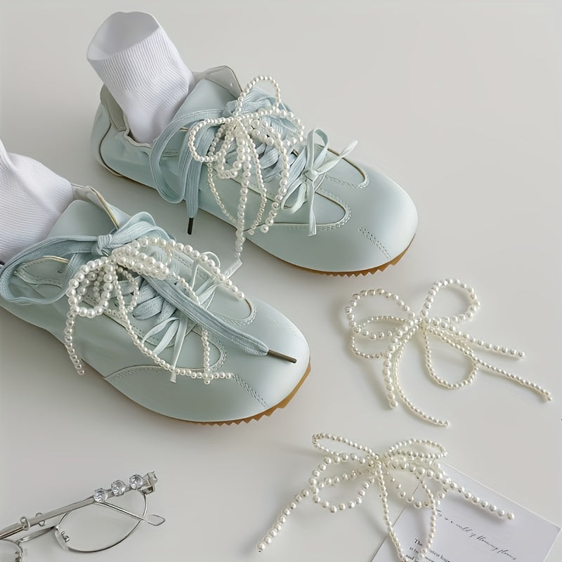 Women's Korean Style Pearl Bow Shoe Laces 2-Pack ABS Twisted Decor
