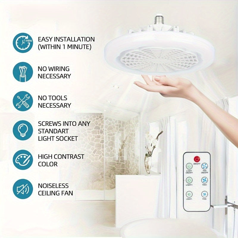 E27 Screw Socket Fan Lamp with Remote Control, Independent Fan and Light, Suitable for Bedrooms and Living Rooms