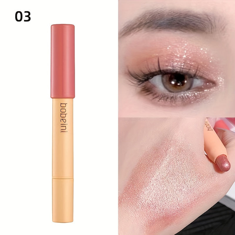 Barra de sombra de ojos con purpurina para mujer, a prueba de agua, fácil de usar, que ilumina en rosa nude