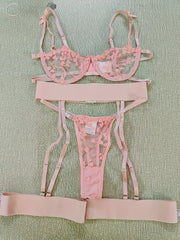 Conjunto de lencería de encaje transparente y coqueto para mujer