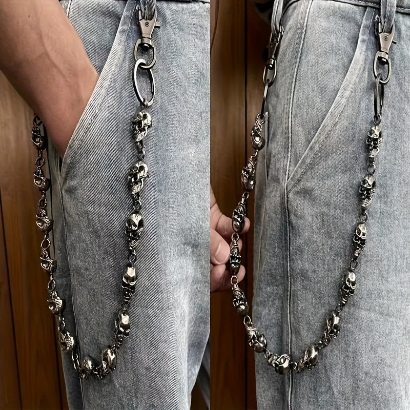Vintage Gothic Skull Waist Chain Keychain for Men Alloy Motorcycle Riding Accessory
