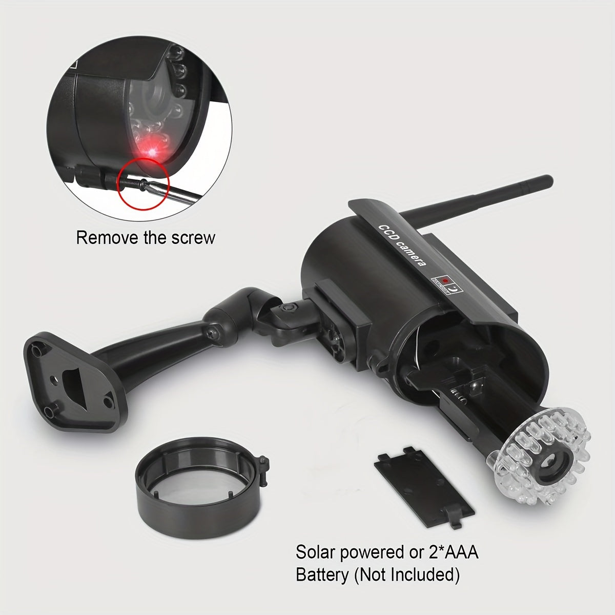 Solar Powered Fake Security Camera with Red Flashing LED Light