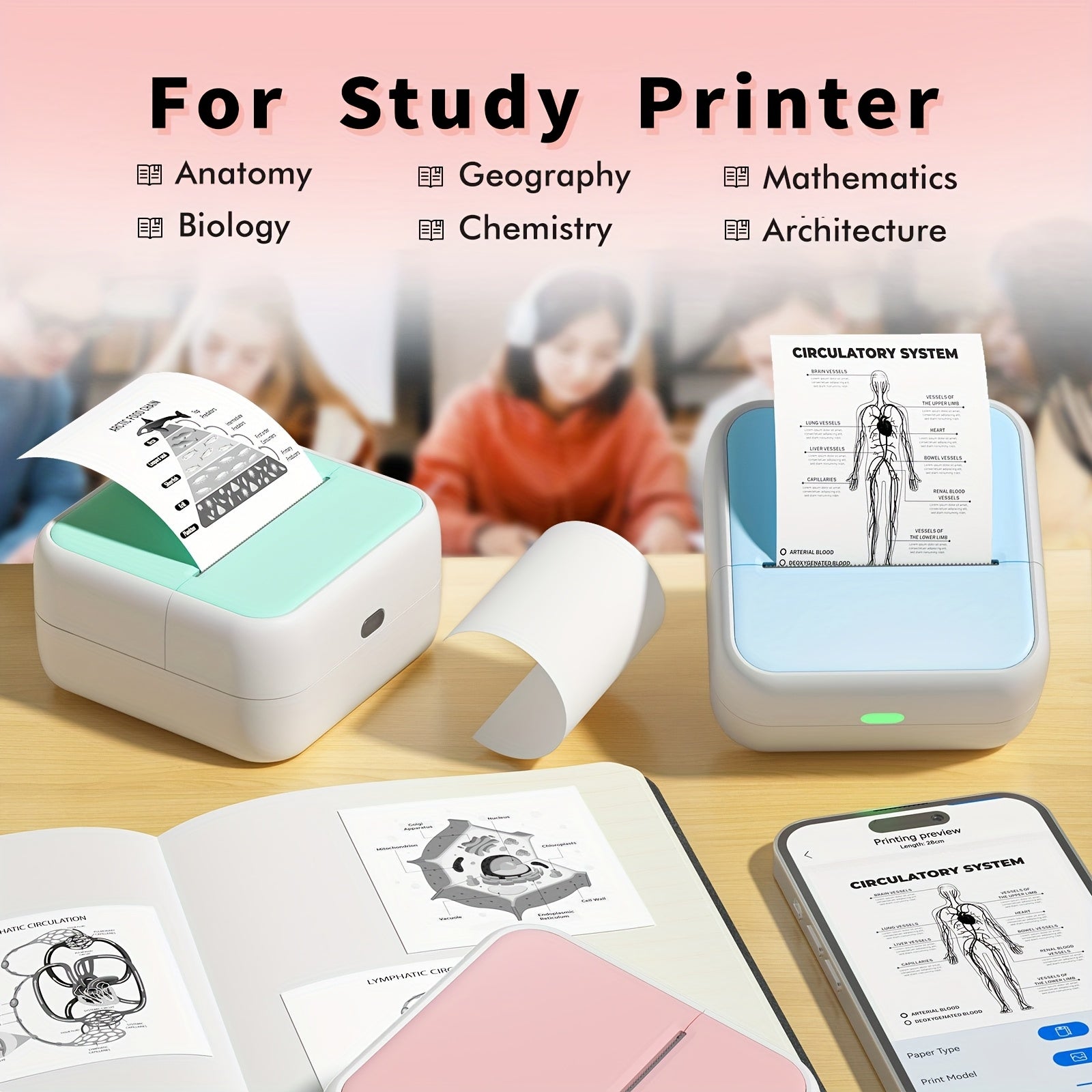 Portable Thermal Label Printer Wireless Battery-Powered for Android iOS Monochrome