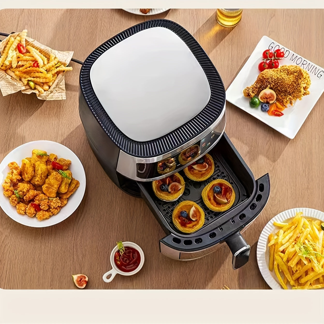 Freidora de aire eléctrica de acero inoxidable de 6 litros con programa de cocción inteligente 220-240V 1350W